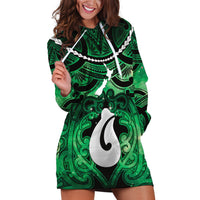 Personalised Maori Matariki Hei Matau Kakariki Hoodie Dress Maori Kowhaiwhai Pattern Galaxy LT01 Green - Polynesian Pride