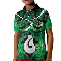 Personalised Maori Matariki Hei Matau Kakariki Kid Polo Shirt Maori Kowhaiwhai Pattern Galaxy LT01 Kid Green - Polynesian Pride