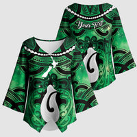 Personalised Maori Matariki Hei Matau Kakariki Kimono Sleeve Blouse Maori Kowhaiwhai Pattern Galaxy