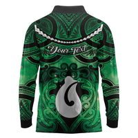 Personalised Maori Matariki Hei Matau Kakariki Long Sleeve Polo Shirt Maori Kowhaiwhai Pattern Galaxy