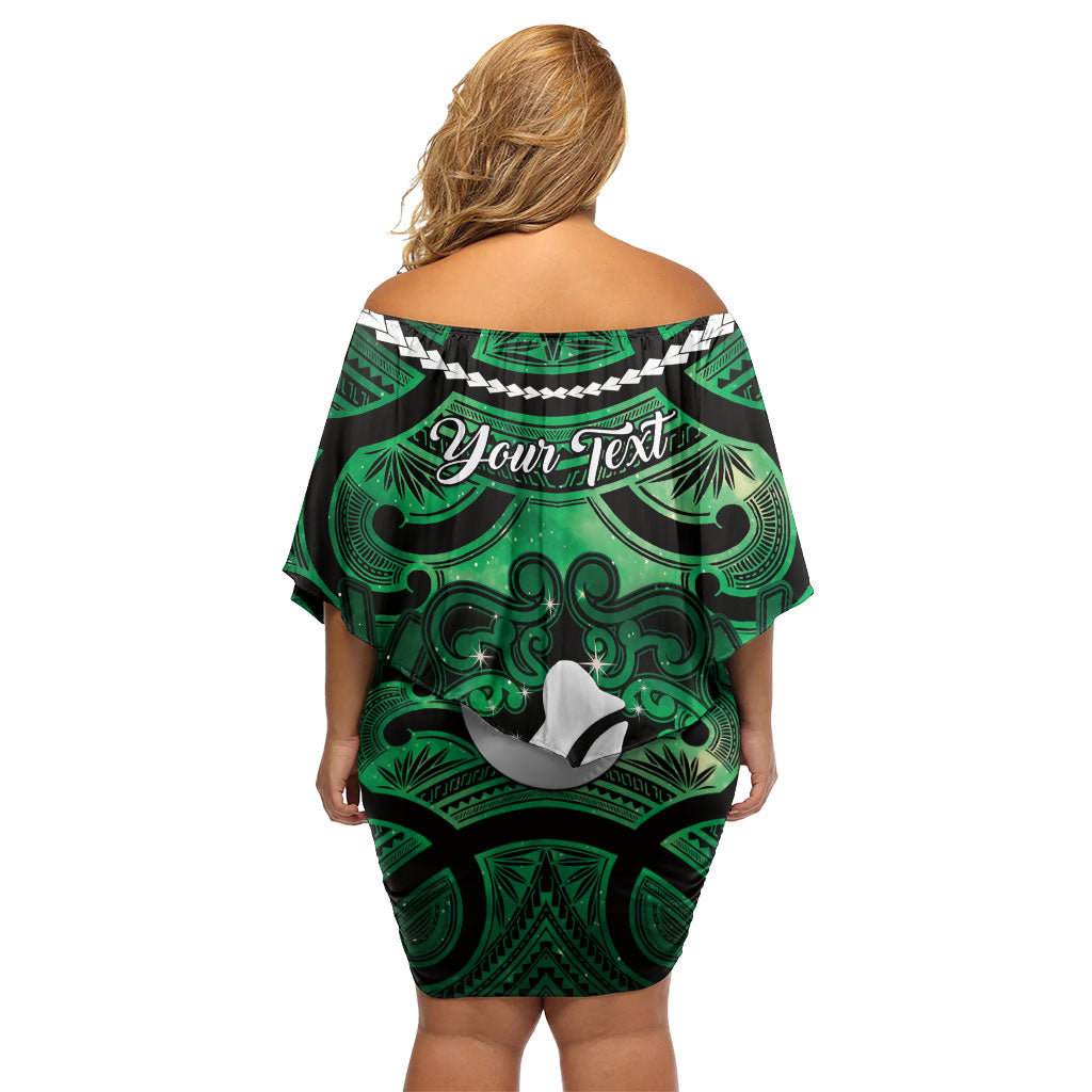 Personalised Maori Matariki Hei Matau Kakariki Off Shoulder Short Dress Maori Kowhaiwhai Pattern Galaxy