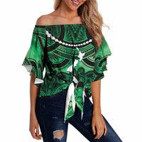 Personalised Maori Matariki Hei Matau Kakariki Off Shoulder Wrap Waist Top Maori Kowhaiwhai Pattern Galaxy LT01 - Polynesian Pride