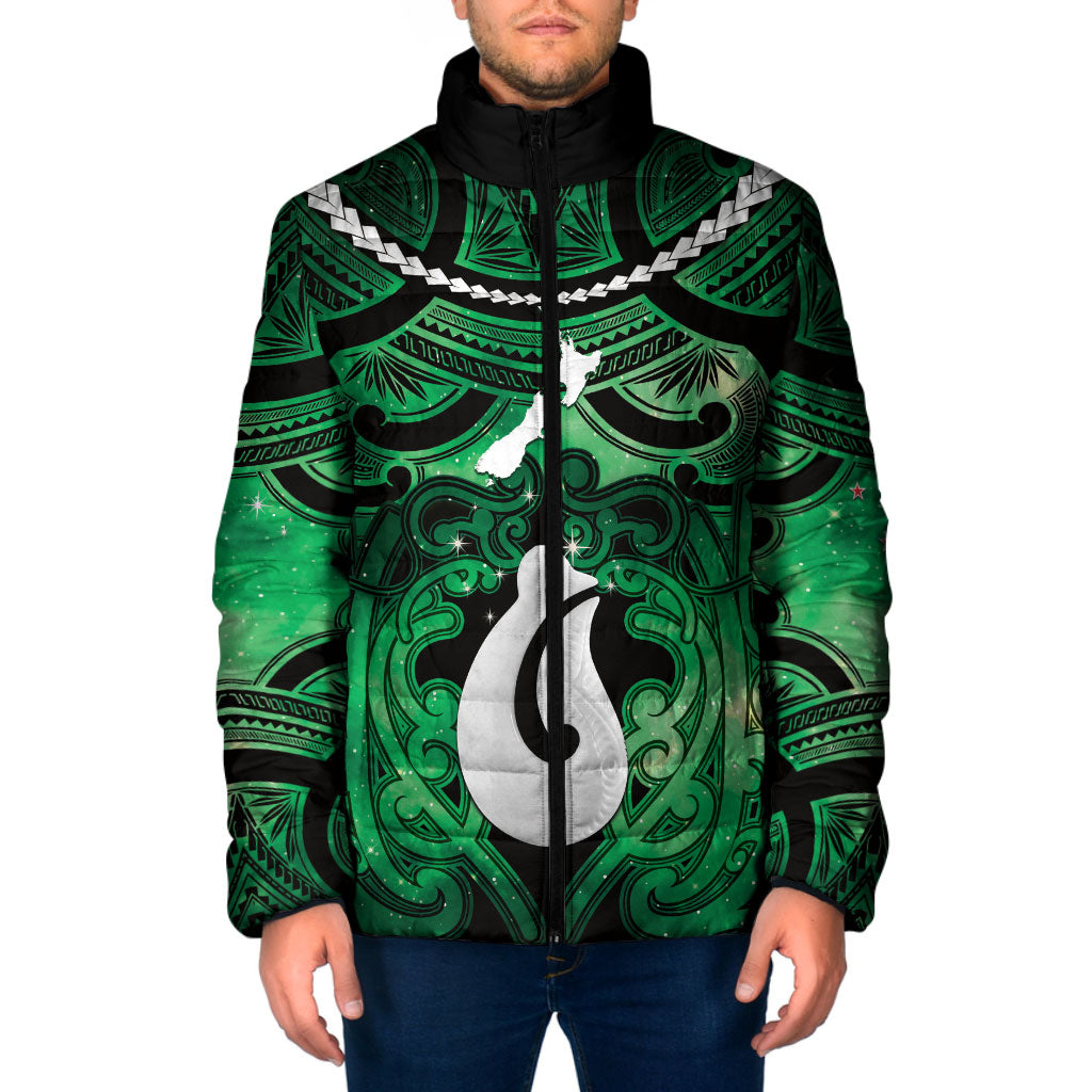Personalised Maori Matariki Hei Matau Kakariki Padded Jacket Maori Kowhaiwhai Pattern Galaxy