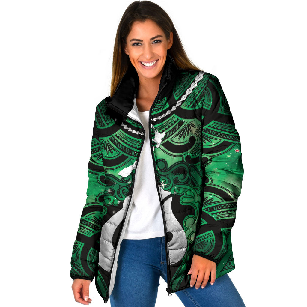 Personalised Maori Matariki Hei Matau Kakariki Padded Jacket Maori Kowhaiwhai Pattern Galaxy