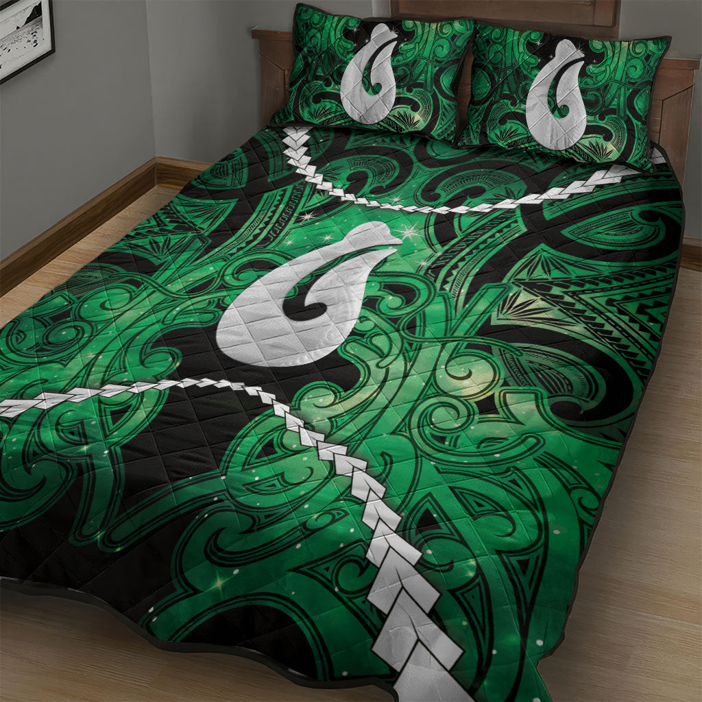 Maori Matariki Hei Matau Kakariki Quilt Bed Set Maori Kowhaiwhai Pattern Galaxy