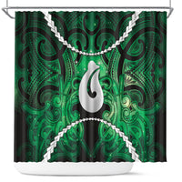 Maori Matariki Hei Matau Kakariki Shower Curtain Maori Kowhaiwhai Pattern Galaxy LT01 Green - Polynesian Pride