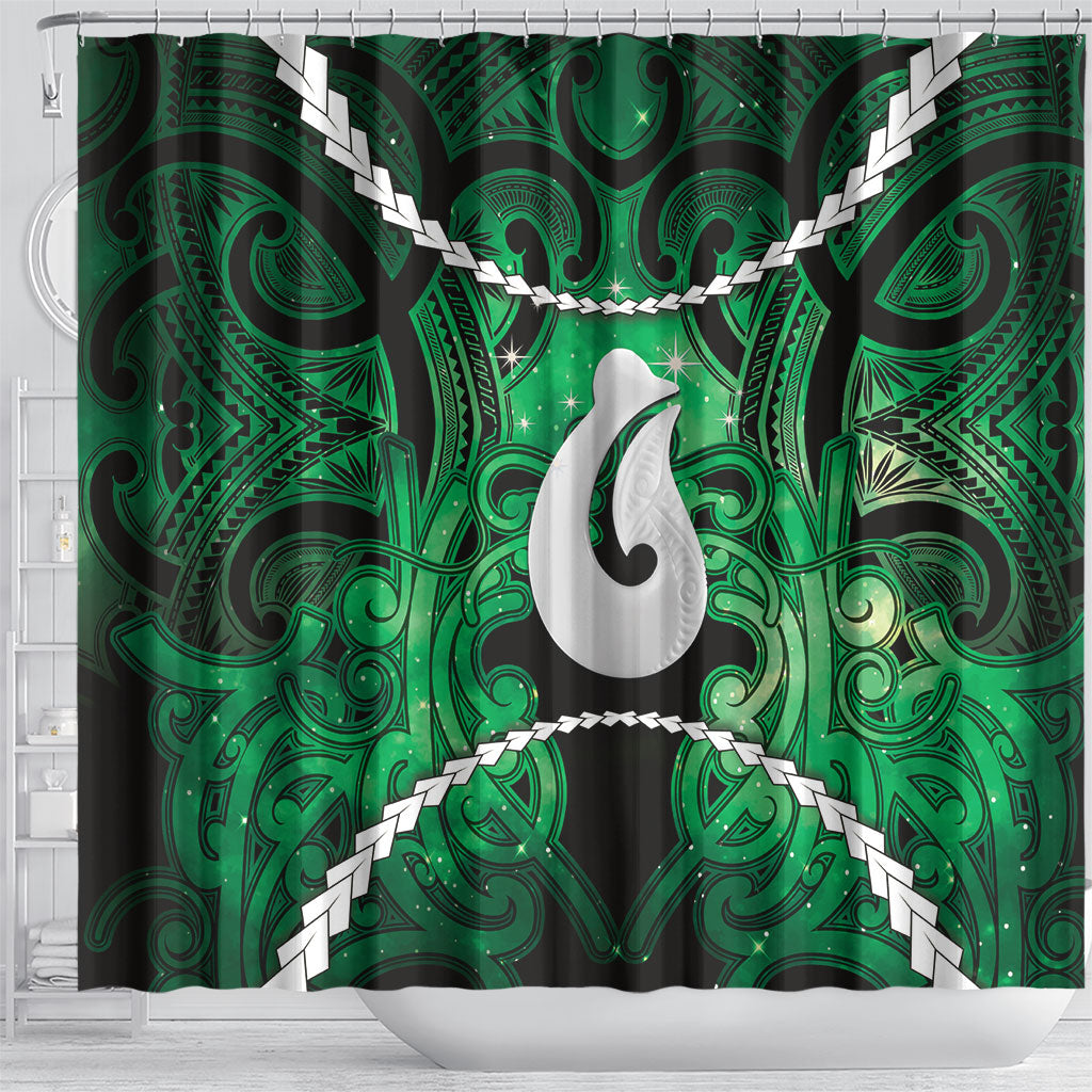 Maori Matariki Hei Matau Kakariki Shower Curtain Maori Kowhaiwhai Pattern Galaxy LT01 - Polynesian Pride