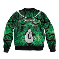 Personalised Maori Matariki Hei Matau Kakariki Sleeve Zip Bomber Jacket Maori Kowhaiwhai Pattern Galaxy