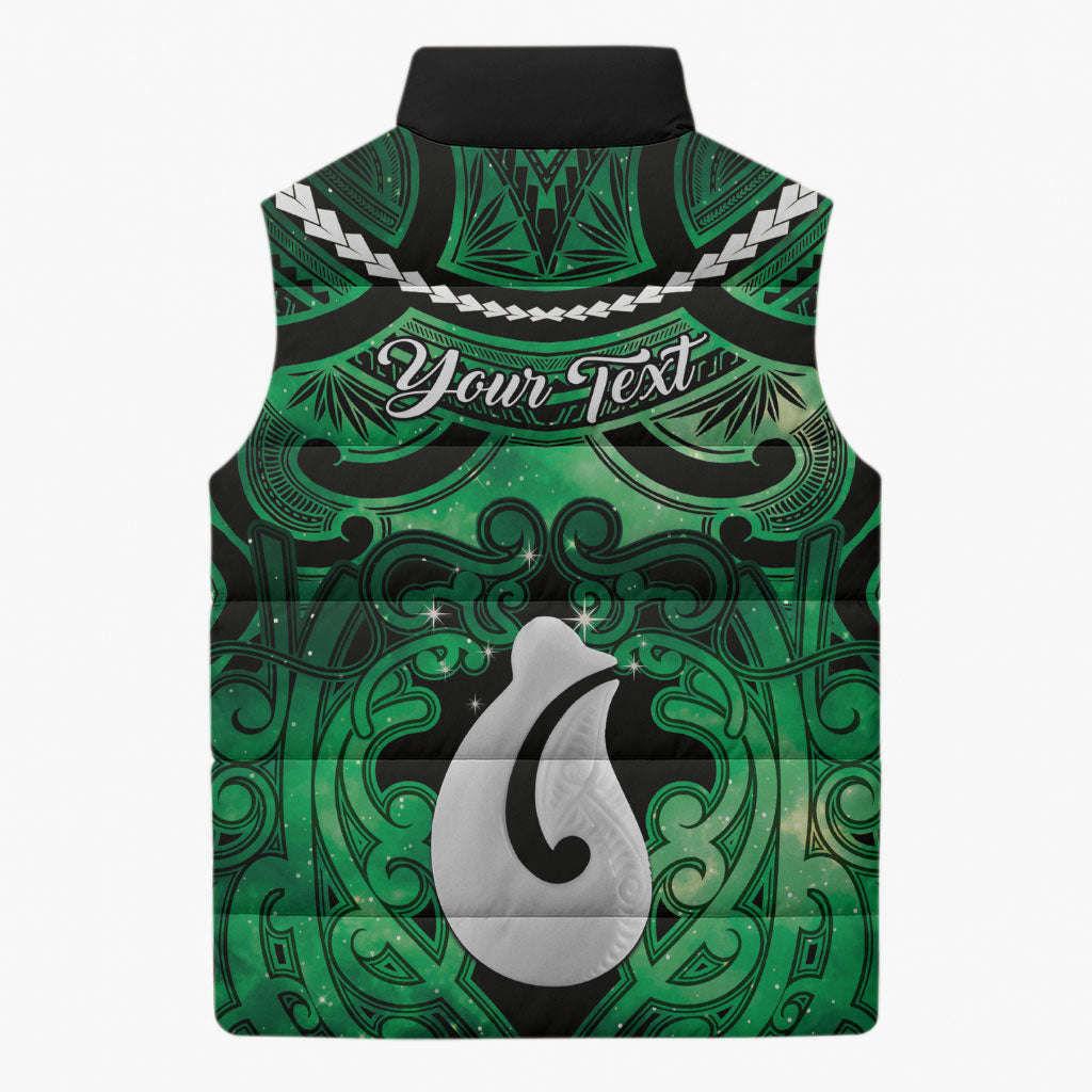 Personalised Maori Matariki Hei Matau Kakariki Sleeveless Puffer Jacket Maori Kowhaiwhai Pattern Galaxy