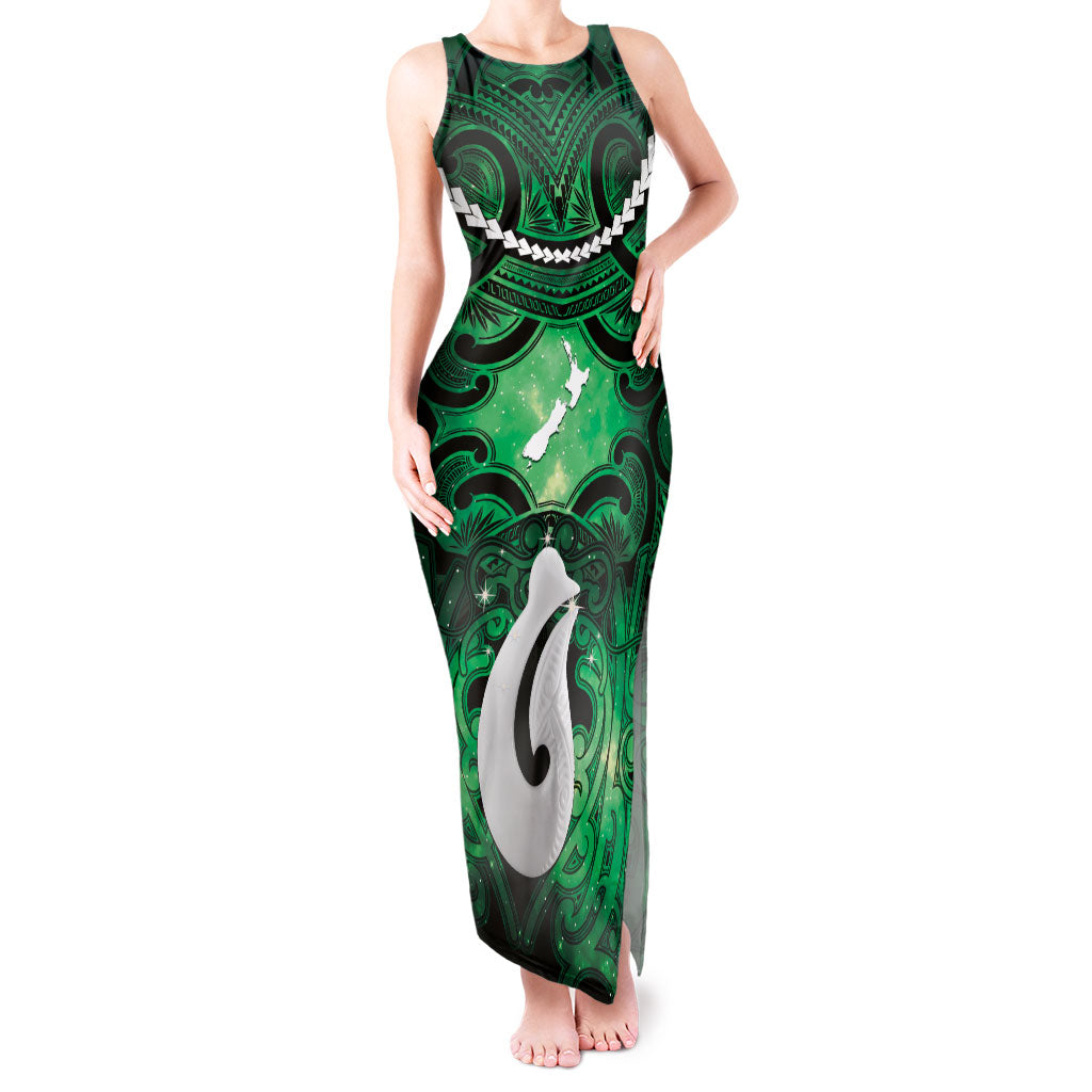 Personalised Maori Matariki Hei Matau Kakariki Tank Maxi Dress Maori Kowhaiwhai Pattern Galaxy