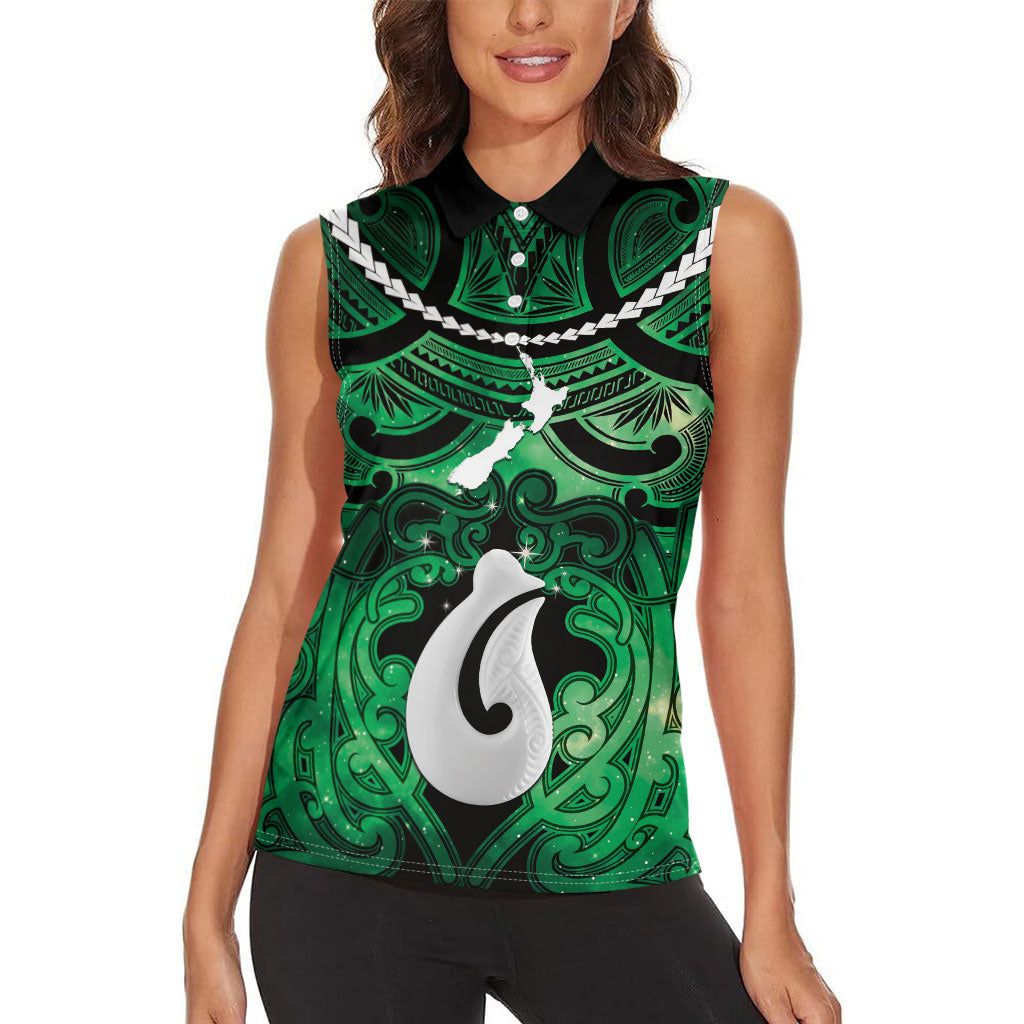 Personalised Maori Matariki Hei Matau Kakariki Women Sleeveless Polo Shirt Maori Kowhaiwhai Pattern Galaxy LT01 - Polynesian Pride
