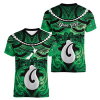 Personalised Maori Matariki Hei Matau Kakariki Women V-Neck T-Shirt Maori Kowhaiwhai Pattern Galaxy LT01 - Polynesian Pride