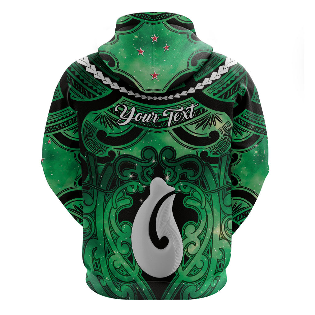 Personalised Maori Matariki Hei Matau Kakariki Zip Hoodie Maori Kowhaiwhai Pattern Galaxy