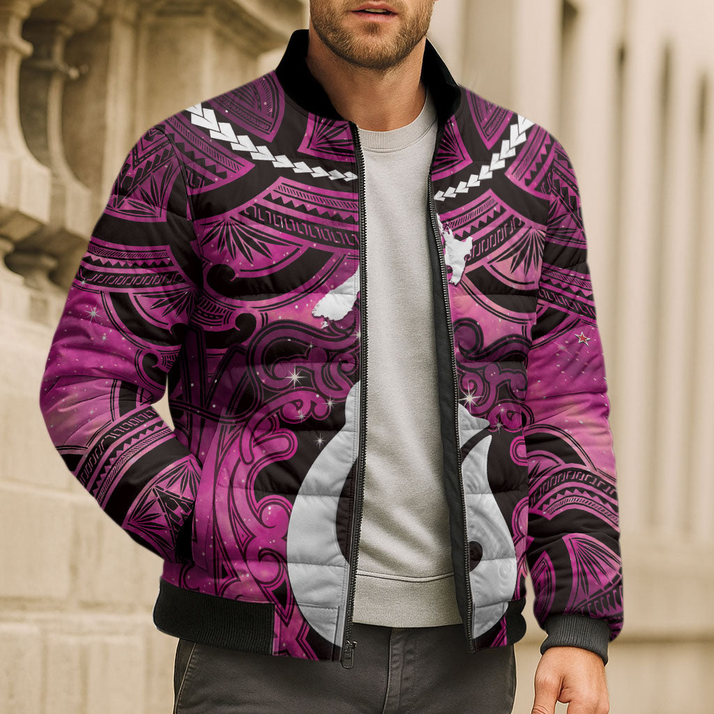 Personalised Maori Matariki Hei Matau Mawhero Bomber Puffer Jacket Maori Kowhaiwhai Pattern Galaxy