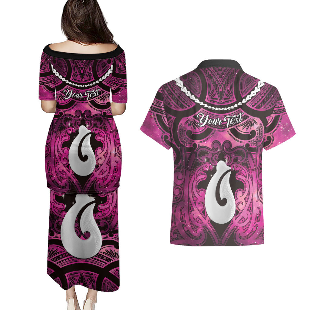 Personalised Maori Matariki Hei Matau Mawhero Couples Matching Puletasi and Hawaiian Shirt Maori Kowhaiwhai Pattern Galaxy LT01 - Polynesian Pride