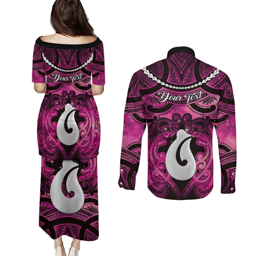 Personalised Maori Matariki Hei Matau Mawhero Couples Matching Puletasi and Long Sleeve Button Shirt Maori Kowhaiwhai Pattern Galaxy LT01 - Polynesian Pride