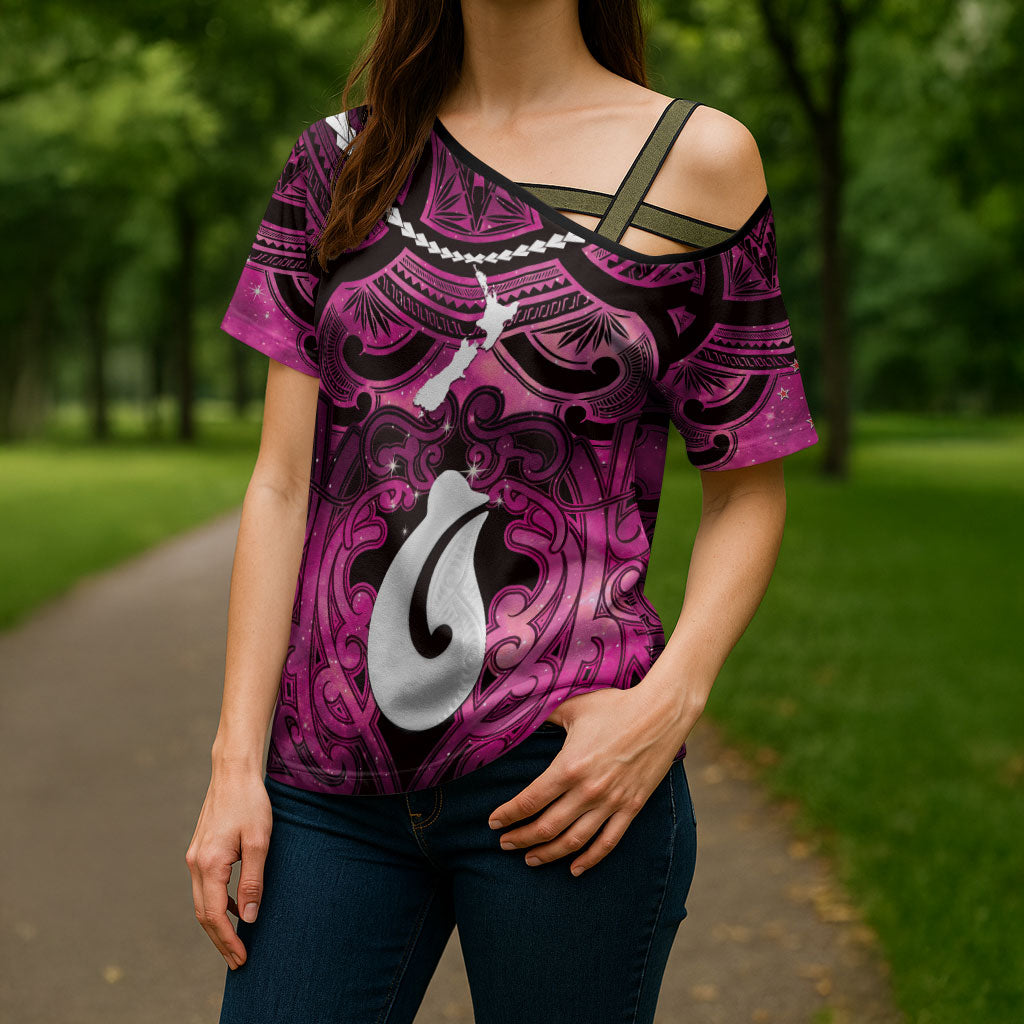 Personalised Maori Matariki Hei Matau Mawhero Cross Shoulder Shirt Maori Kowhaiwhai Pattern Galaxy