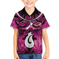 Personalised Maori Matariki Hei Matau Mawhero Family Matching Off Shoulder Short Dress and Hawaiian Shirt Maori Kowhaiwhai Pattern Galaxy LT01 Son's Shirt Pink - Polynesian Pride