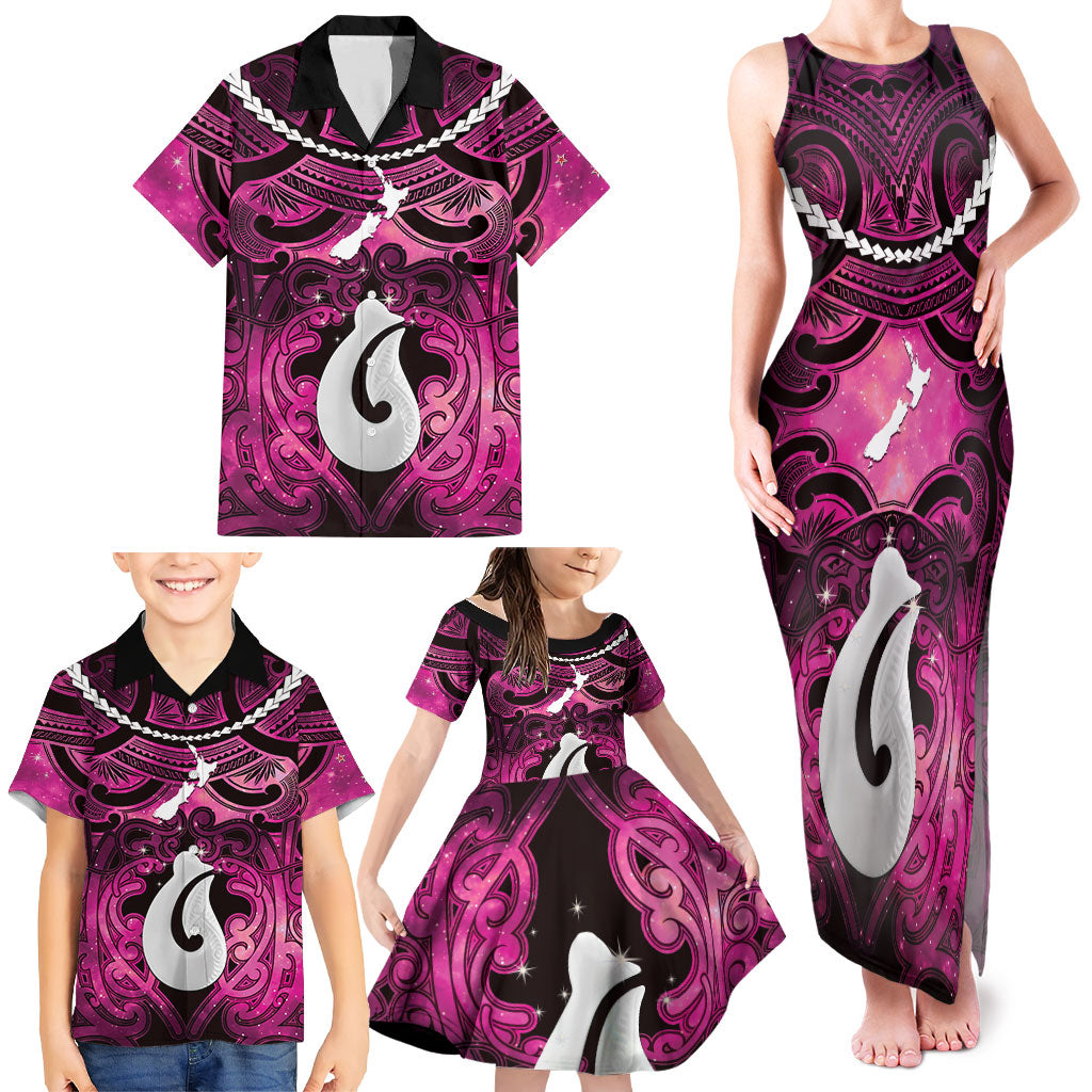 Personalised Maori Matariki Hei Matau Mawhero Family Matching Tank Maxi Dress and Hawaiian Shirt Maori Kowhaiwhai Pattern Galaxy LT01 - Polynesian Pride
