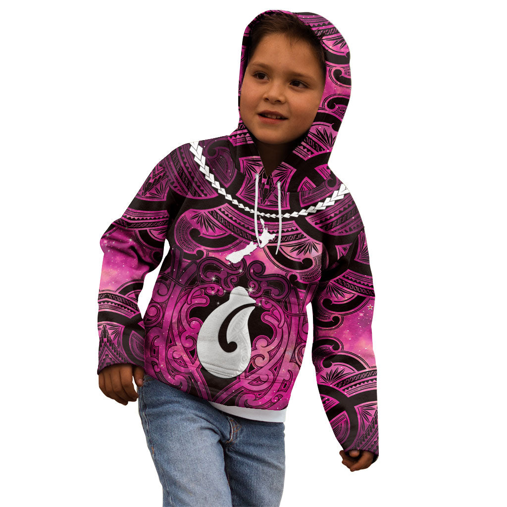 Personalised Maori Matariki Hei Matau Mawhero Kid Hoodie Maori Kowhaiwhai Pattern Galaxy