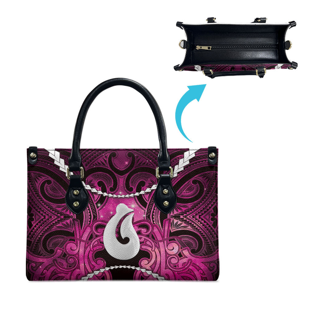 Maori Matariki Hei Matau Mawhero Leather Bag Maori Kowhaiwhai Pattern Galaxy