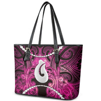 Maori Matariki Hei Matau Mawhero Leather Tote Bag Maori Kowhaiwhai Pattern Galaxy
