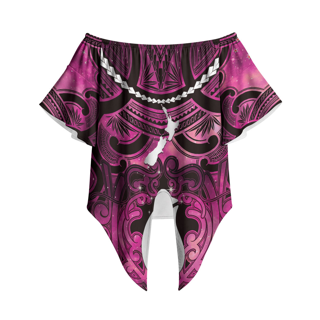 Personalised Maori Matariki Hei Matau Mawhero Off Shoulder Wrap Waist Top Maori Kowhaiwhai Pattern Galaxy LT01 Pink - Polynesian Pride