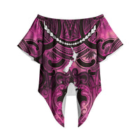 Personalised Maori Matariki Hei Matau Mawhero Off Shoulder Wrap Waist Top Maori Kowhaiwhai Pattern Galaxy LT01 Pink - Polynesian Pride