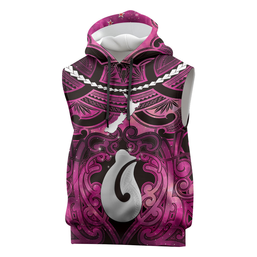 Personalised Maori Matariki Hei Matau Mawhero Sleeveless Hoodie Maori Kowhaiwhai Pattern Galaxy