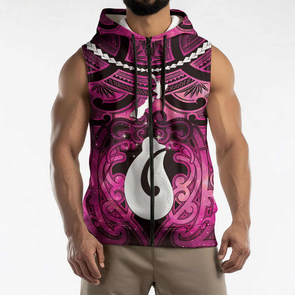 Personalised Maori Matariki Hei Matau Mawhero Sleeveless Zip Hoodie Maori Kowhaiwhai Pattern Galaxy LT01 - Polynesian Pride
