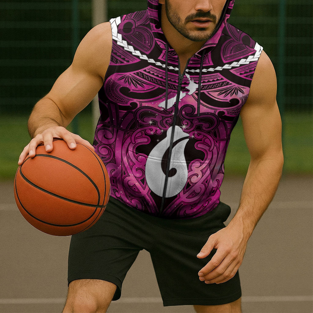 Personalised Maori Matariki Hei Matau Mawhero Sleeveless Zip Hoodie Maori Kowhaiwhai Pattern Galaxy LT01 - Polynesian Pride