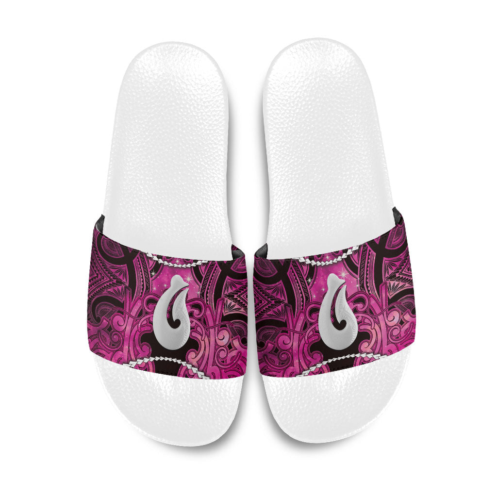 Maori Matariki Hei Matau Mawhero Slide Sandals Maori Kowhaiwhai Pattern Galaxy
