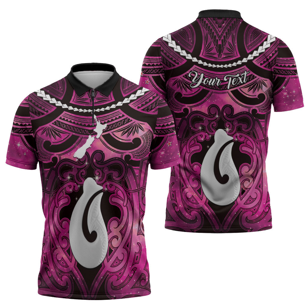 Personalised Maori Matariki Hei Matau Mawhero Zipper Polo Shirt Maori Kowhaiwhai Pattern Galaxy LT01 - Polynesian Pride