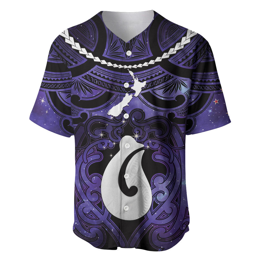 Personalised Maori Matariki Hei Matau Waiporoporo Baseball Jersey Maori Kowhaiwhai Pattern Galaxy LT01 Purple - Polynesian Pride
