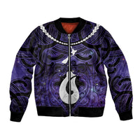Personalised Maori Matariki Hei Matau Waiporoporo Bomber Jacket Maori Kowhaiwhai Pattern Galaxy