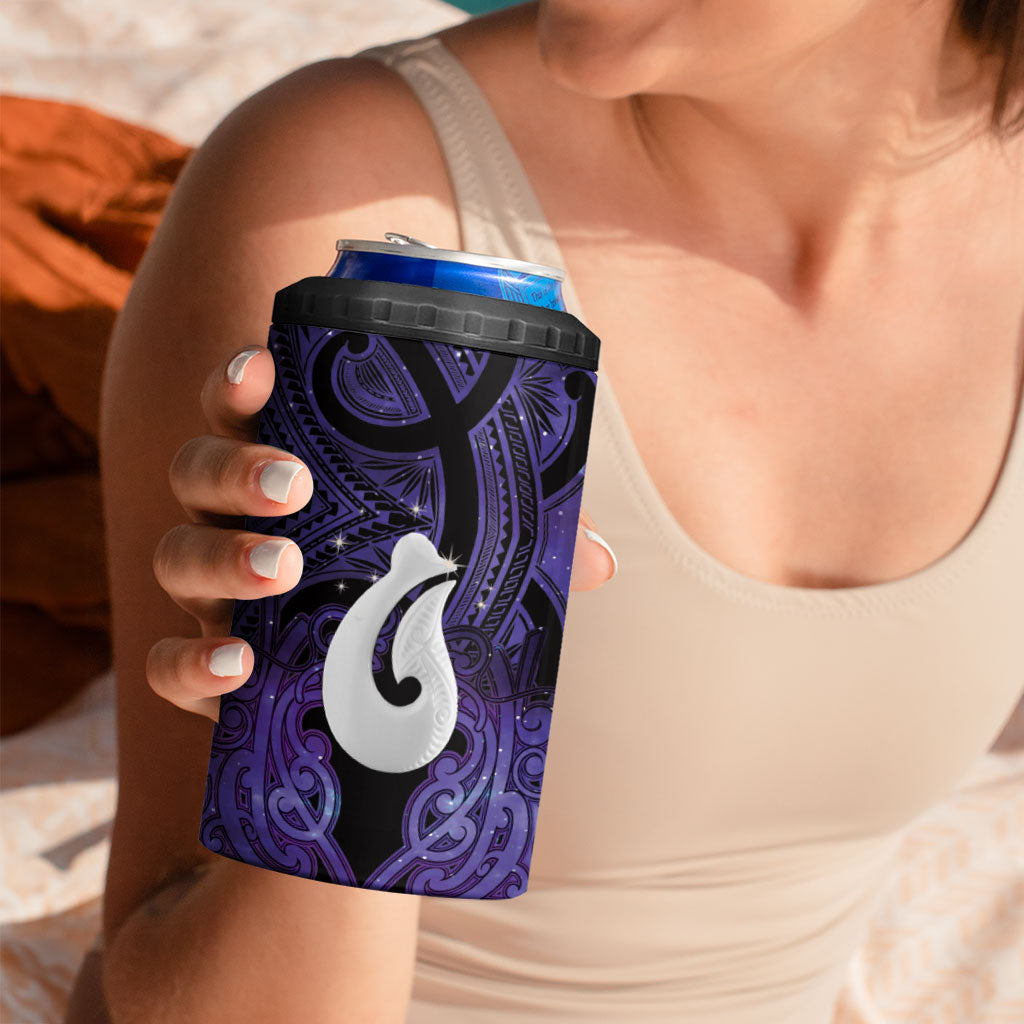 Personalised Maori Matariki Hei Matau Waiporoporo 4 in 1 Can Cooler Tumbler Maori Kowhaiwhai Pattern Galaxy LT01 - Polynesian Pride