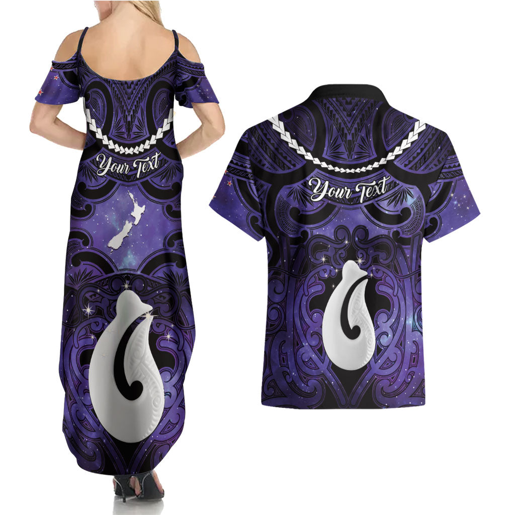 Personalised Maori Matariki Hei Matau Waiporoporo Couples Matching Summer Maxi Dress and Hawaiian Shirt Maori Kowhaiwhai Pattern Galaxy LT01 - Polynesian Pride