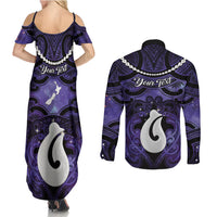 Personalised Maori Matariki Hei Matau Waiporoporo Couples Matching Summer Maxi Dress and Long Sleeve Button Shirt Maori Kowhaiwhai Pattern Galaxy LT01 - Polynesian Pride