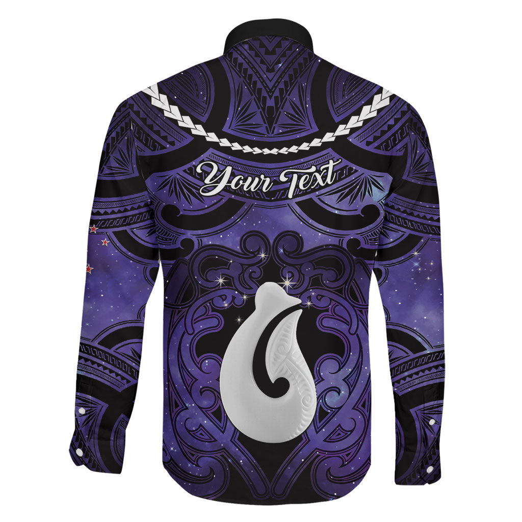 Personalised Maori Matariki Hei Matau Waiporoporo Family Matching Long Sleeve Bodycon Dress and Hawaiian Shirt Maori Kowhaiwhai Pattern Galaxy LT01 - Polynesian Pride