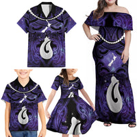 Personalised Maori Matariki Hei Matau Waiporoporo Family Matching Off Shoulder Maxi Dress and Hawaiian Shirt Maori Kowhaiwhai Pattern Galaxy LT01 - Polynesian Pride