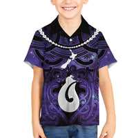 Personalised Maori Matariki Hei Matau Waiporoporo Family Matching Puletasi and Hawaiian Shirt Maori Kowhaiwhai Pattern Galaxy LT01 Son's Shirt Purple - Polynesian Pride