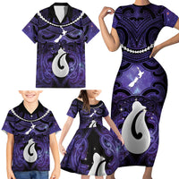 Personalised Maori Matariki Hei Matau Waiporoporo Family Matching Short Sleeve Bodycon Dress and Hawaiian Shirt Maori Kowhaiwhai Pattern Galaxy LT01 - Polynesian Pride