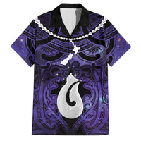 Personalised Maori Matariki Hei Matau Waiporoporo Family Matching Summer Maxi Dress and Hawaiian Shirt Maori Kowhaiwhai Pattern Galaxy LT01 Dad's Shirt - Short Sleeve Purple - Polynesian Pride