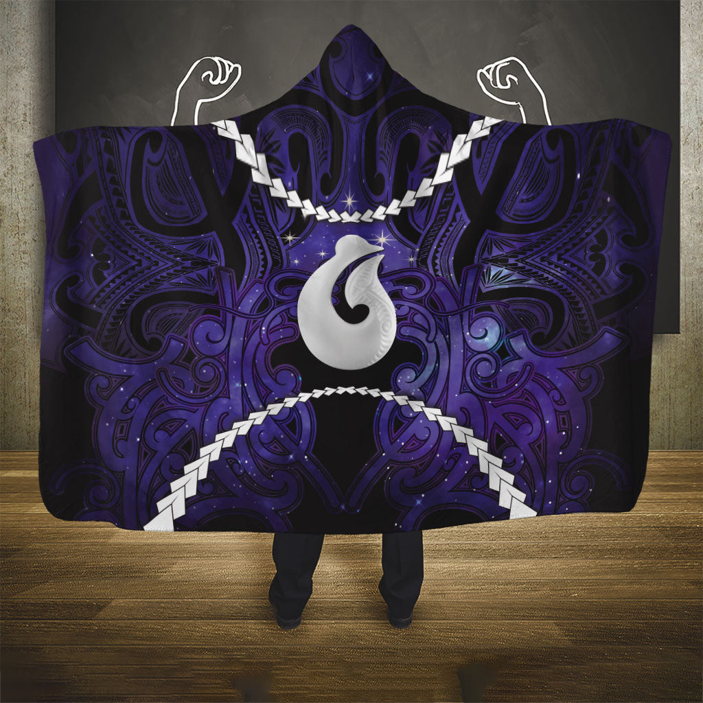 Maori Matariki Hei Matau Waiporoporo Hooded Blanket Maori Kowhaiwhai Pattern Galaxy