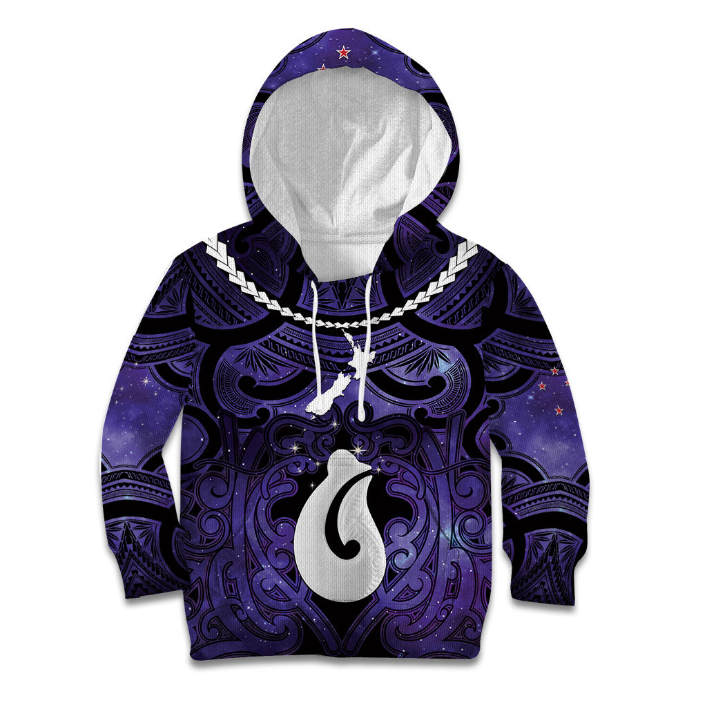 Personalised Maori Matariki Hei Matau Waiporoporo Kid Hoodie Maori Kowhaiwhai Pattern Galaxy LT01 Hoodie Purple - Polynesian Pride
