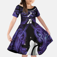 Personalised Maori Matariki Hei Matau Waiporoporo Kid Short Sleeve Dress Maori Kowhaiwhai Pattern Galaxy LT01 KID Purple - Polynesian Pride