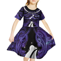 Personalised Maori Matariki Hei Matau Waiporoporo Kid Short Sleeve Dress Maori Kowhaiwhai Pattern Galaxy LT01 - Polynesian Pride