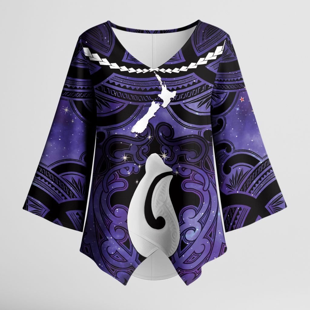 Personalised Maori Matariki Hei Matau Waiporoporo Kimono Sleeve Blouse Maori Kowhaiwhai Pattern Galaxy