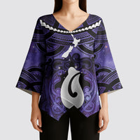 Personalised Maori Matariki Hei Matau Waiporoporo Kimono Sleeve Blouse Maori Kowhaiwhai Pattern Galaxy