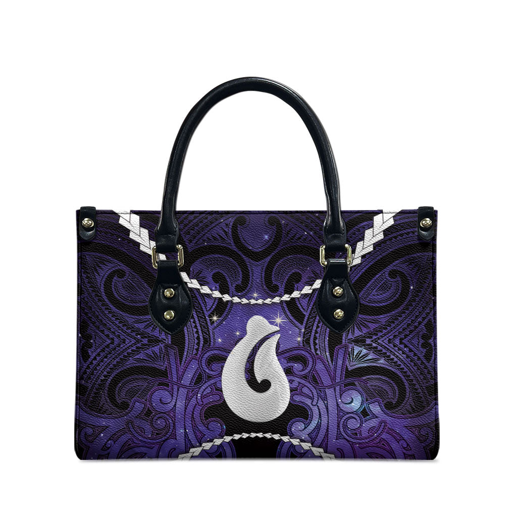 Maori Matariki Hei Matau Waiporoporo Leather Bag Maori Kowhaiwhai Pattern Galaxy LT01 - Polynesian Pride